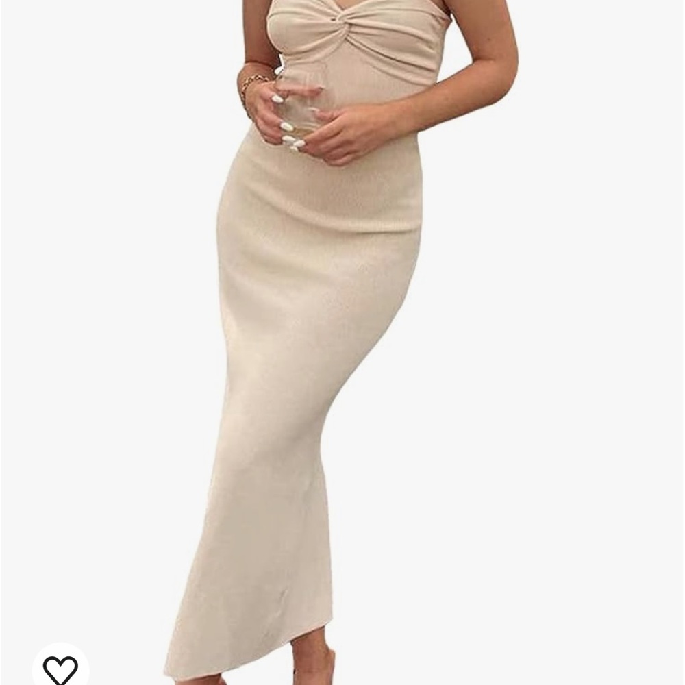 Front Ribbed Knit Bodycon Bandeau Tube Dress Casual Solid Strapless Maxi  Dress